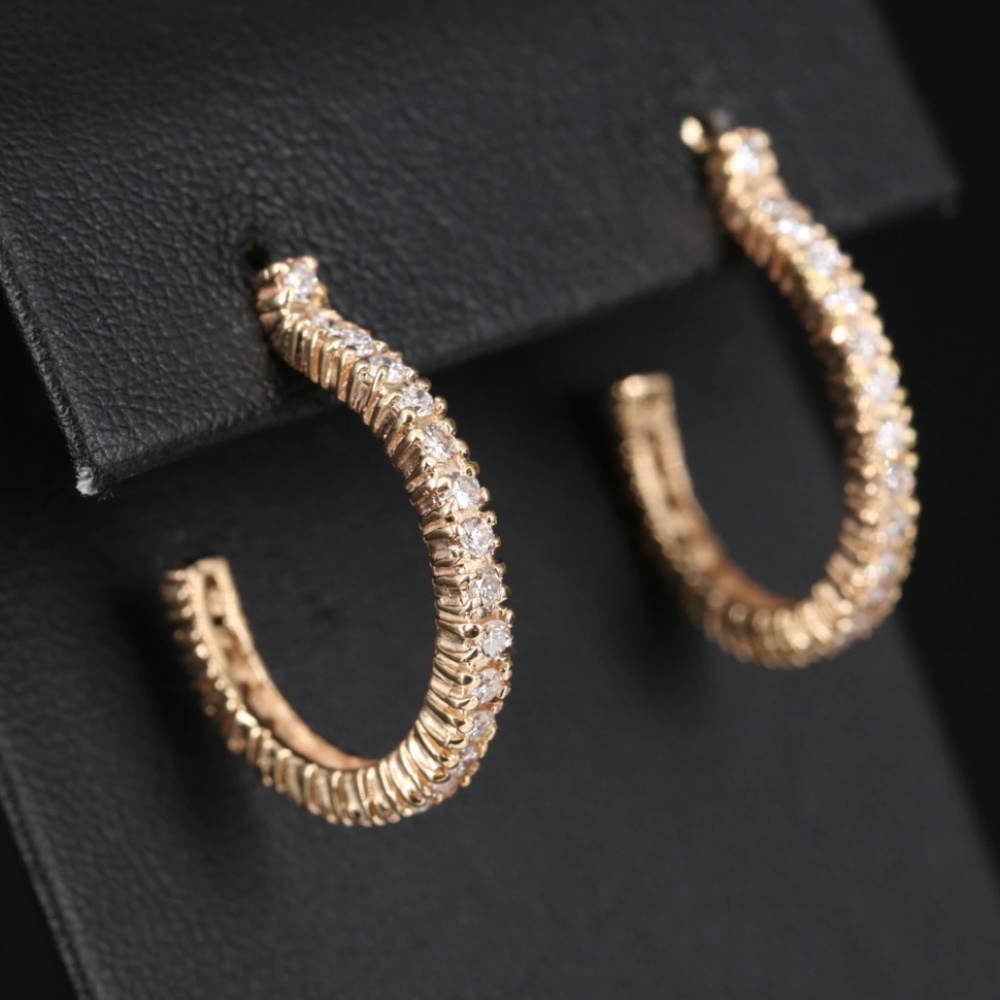 Appraisal Included - 14K 1.02 CTW Diamond Hoop Earrings - Picture 3 of 7